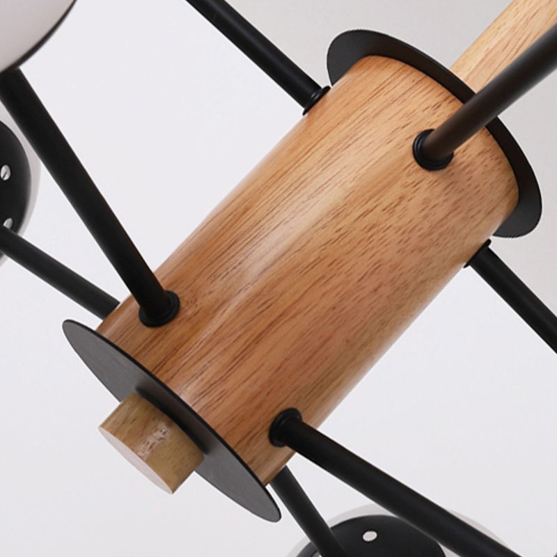 Modern Wood Chandelier Lighting Fixtures Multi-Head Globe Suspension Light for Living Room