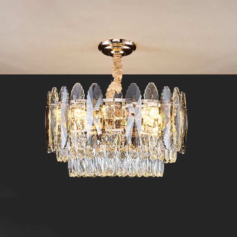 Artistic Tiered Chandelier Lighting Minimalist Clear K9 Crystal Living Room Pendant Light in Gold