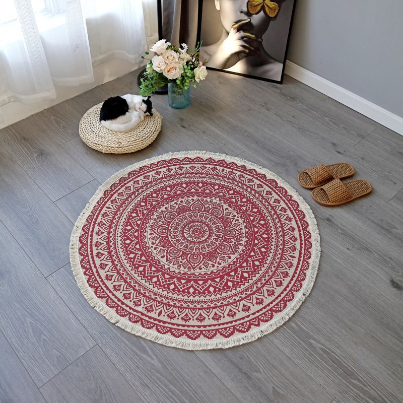 Boho-Chic Bedroom Rug Multicolor Mandala Rug Cotton Washable Area Carpet