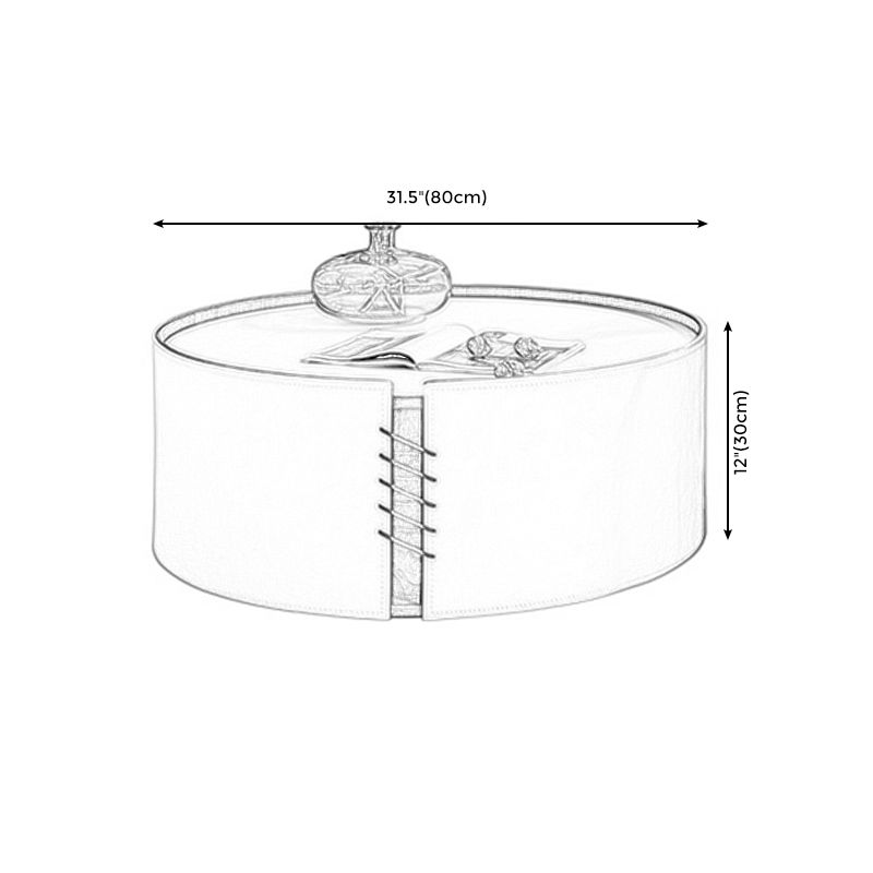 Round White Coffee Table Leather Drum 1 Single Cocktail Table