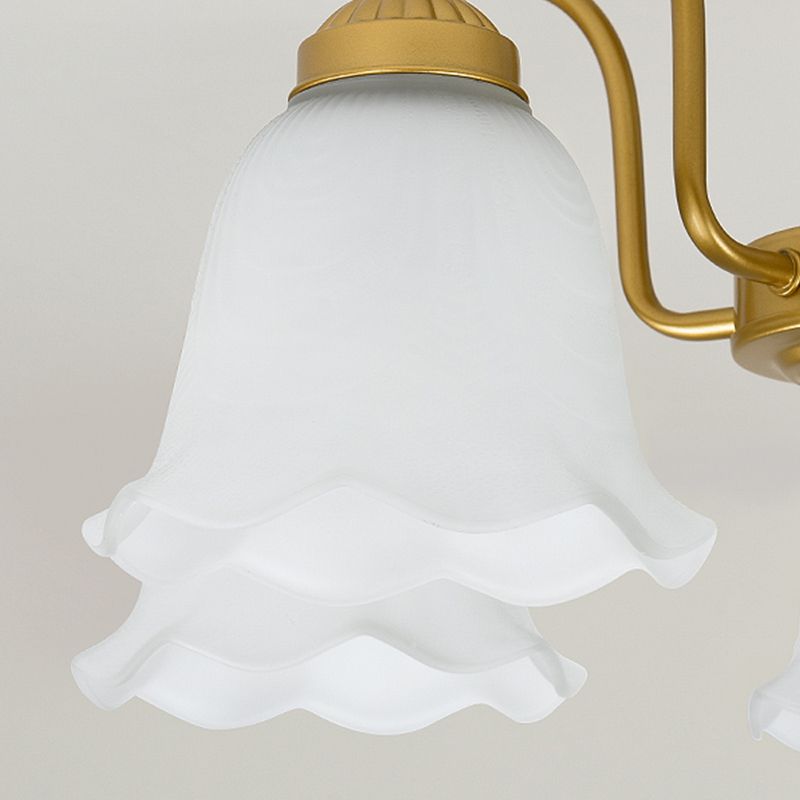 Traditional Flower Ceiling Lamp Frosted Glass Semi Flush Mount Light for Dining Room