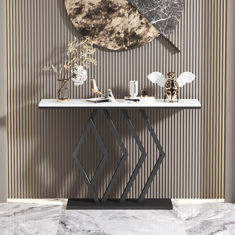 Stain Resistant Glam Slate and Metal Console Table Abstract for Hall