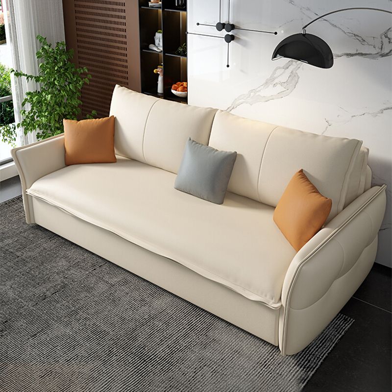 Convertible Faux Leather Sofa Bed Contemporary Flared Arms Sofa Bed in White