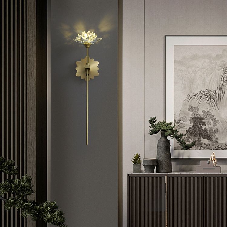 Crystal Floral Wall Sconce Lighting Simplicity Style Sconce Light Fixture in Gold