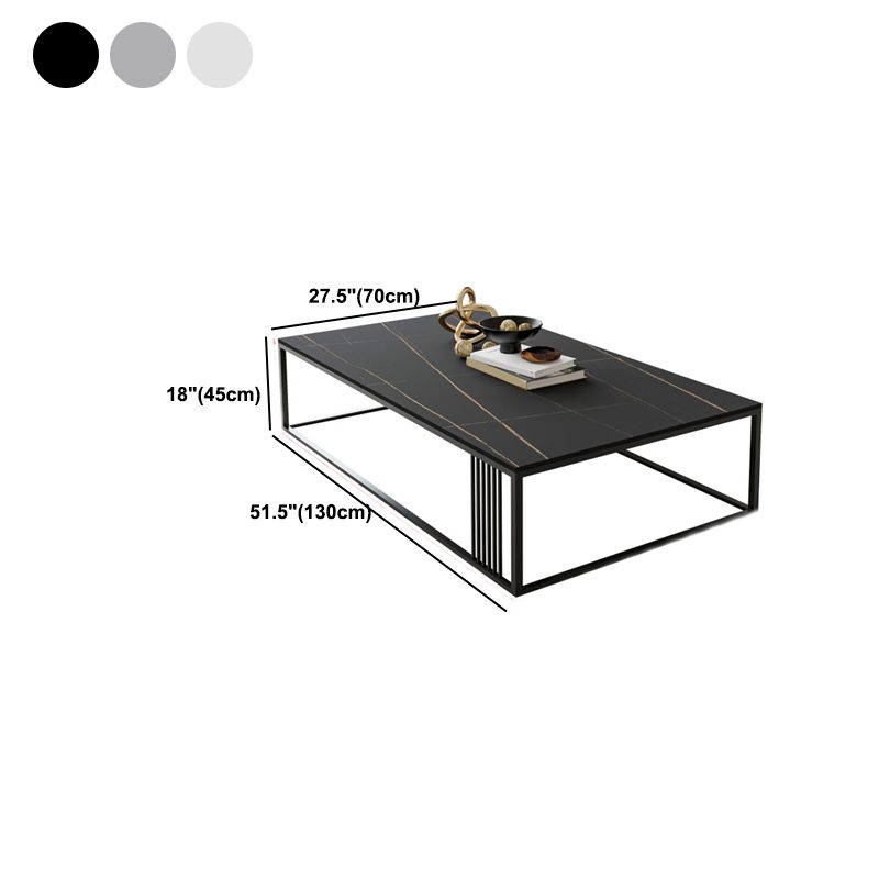 Metal Frame Rectangular Coffee Table Stone Top Cocktail Table