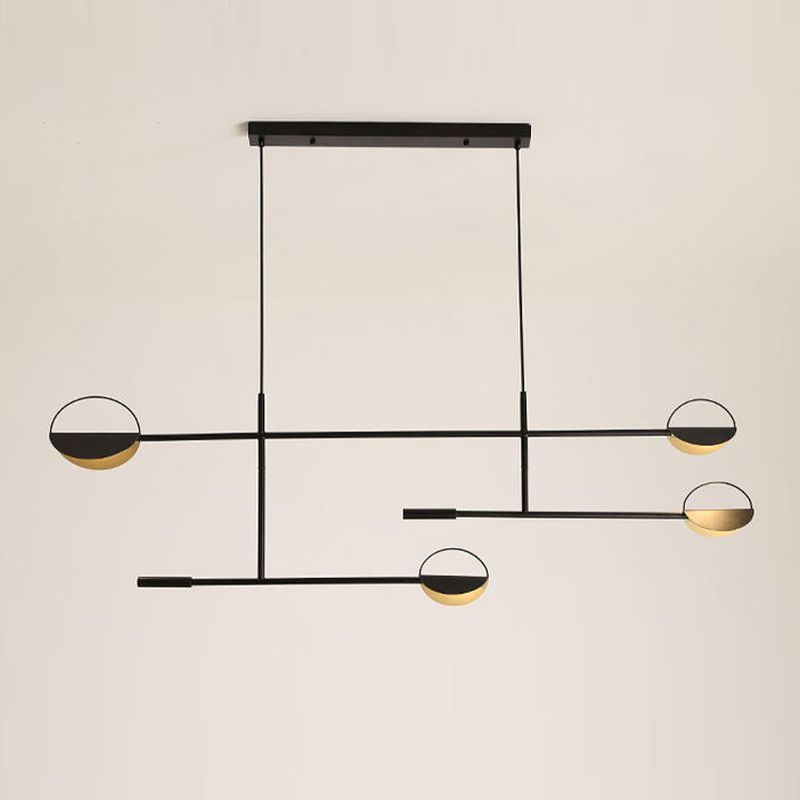 4-Light Golden/Black Island Lighting Modern Unique LED Ceiling Light for Dining Room
