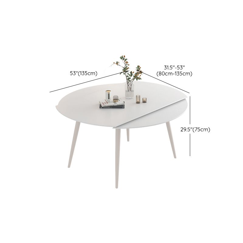 Modern Round Stone Dining Table Extendable for Small Spaces in White