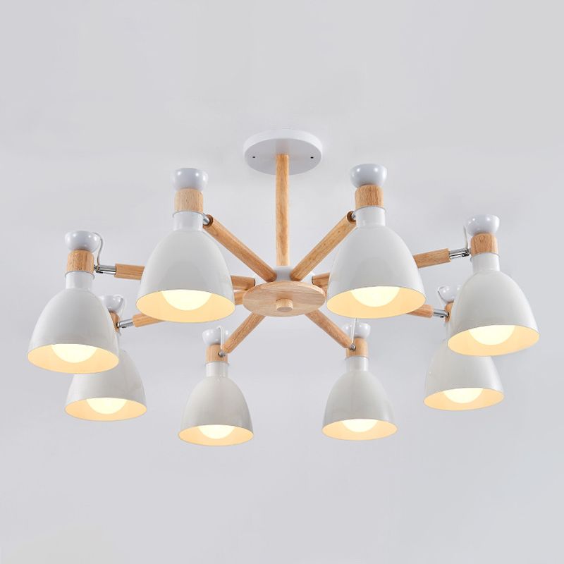 Macaron Style Bell Chandelier Lighting Metal Bedroom Hanging Light avec une tige en bois