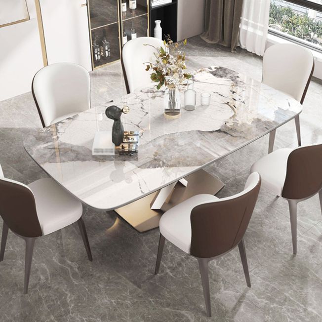 Tavolo da pranzo rettangolare contemporaneo in metallo tavolo da pranzo in pietra sinterizzata con base di piedistallo