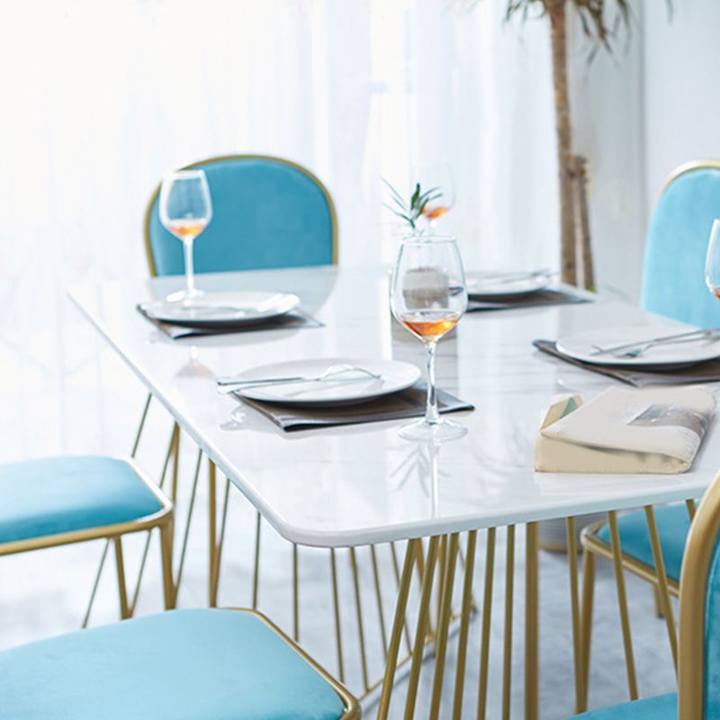 Rectangle Double Pedestal Dining Table Glam Faux Marble Table for Kitchen