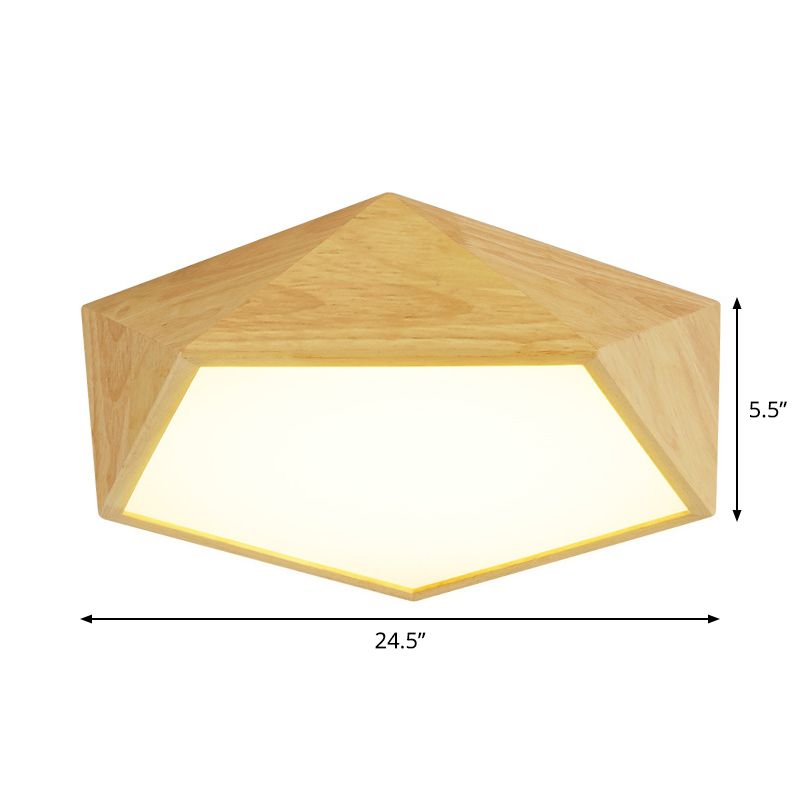 Deckenbeleuchtung mit Holz-Fünfeckrahmen, moderne 16,5"/20,5"/24,5" breite LED-Einbauleuchte in Beige, warmweißes Licht