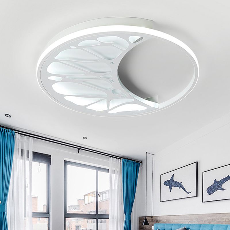 Acrylic Moon Shape Flush Light Contemporary LED Ceiling Flush in White for Bedroom, 16"/19.5" Wide