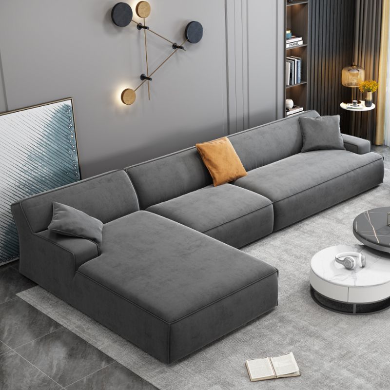 Modern Cotton Sofa & Chaise Recessed Arm Cushions Sofa for Living Room