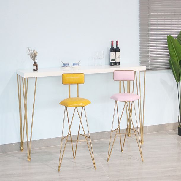 White Wood Top Counter Table Gold 4 Legs Industrial Bar Table for Dining Room