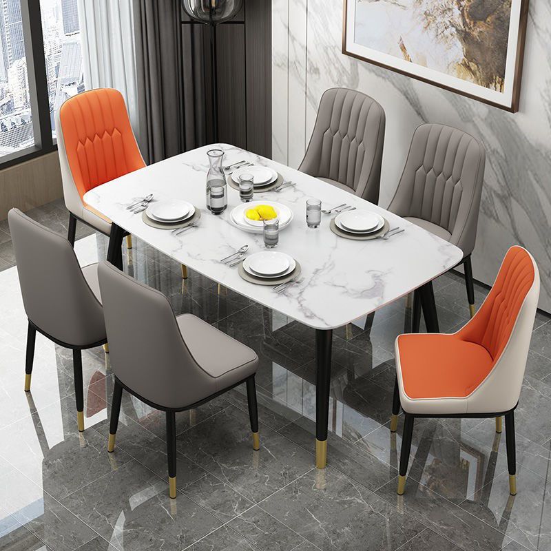 PU Leather Dining Chairs Industrial Parsons Chair with Metal Legs