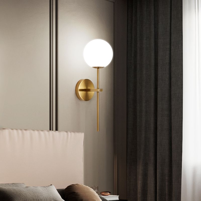 Gold 1-Light Wall Sconce in Modern Concise Style Aluminium Globe Wall Lamp with Glass Shade