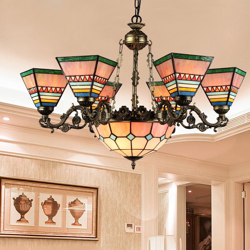 Costeo de techo de forma de bocina Candelera de vidrieras victoriana de estilo tiffany para hotel