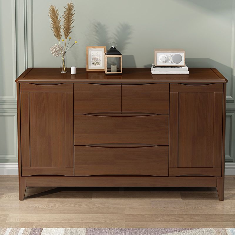 Mid-Century Wooden Accent Cabinet with Doors and 4 Drawers Cabinet