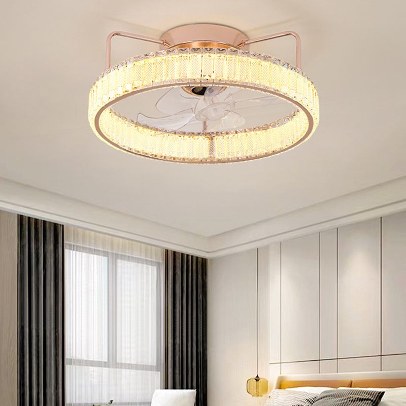 7-Blade LED Ceiling Fan Contemporary Crystal Golden Fan with Light for Foyer