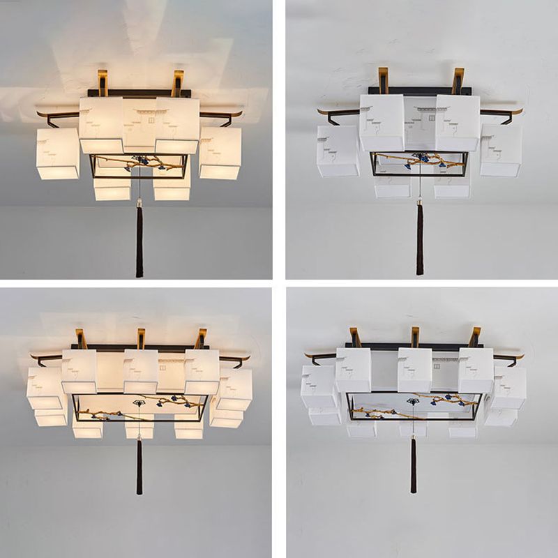 4 Taille Optionnel Fixtures légères Asia Style Fabric Flush Light for Living Room Dinning Room