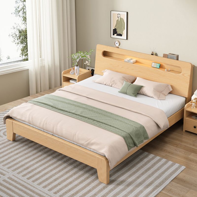 Contemporary Standard Bed Solid Wood Storage Panel Bed with Headboard