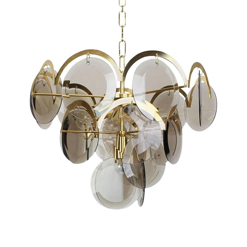 Nordic Chandelier Metal Hanging Light with Smoke Grey Glass for Bedroom