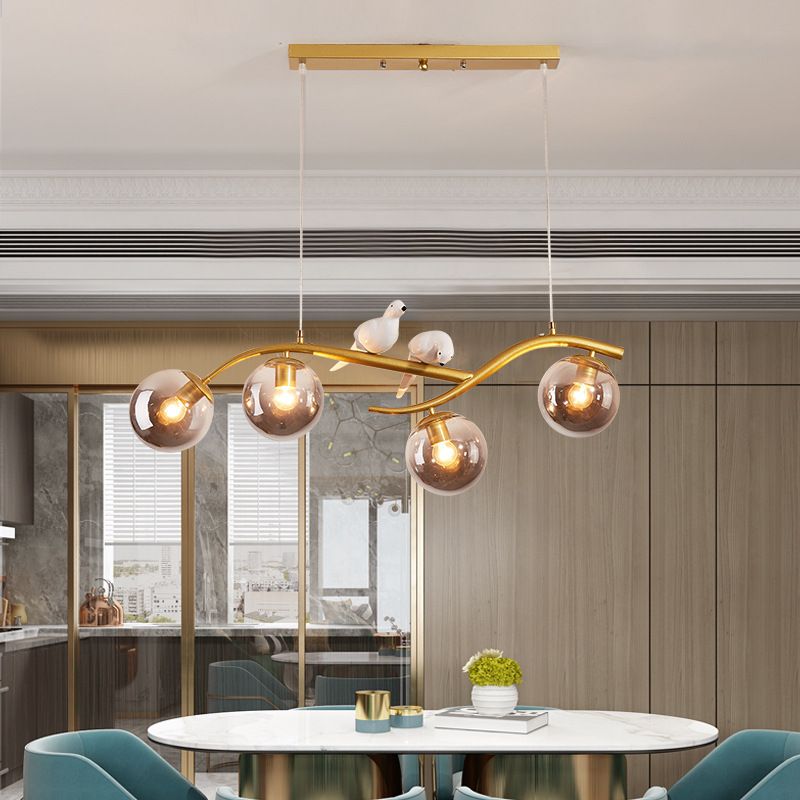 4-Lights Island Light Modern Style Island Hanging Light with Glass Shade for Living Room