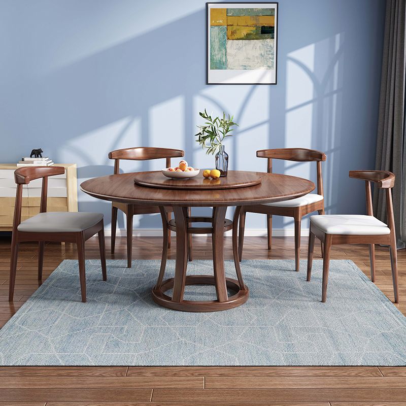 Round Table Solid Wood Table with Turntable for Home and Kitchen