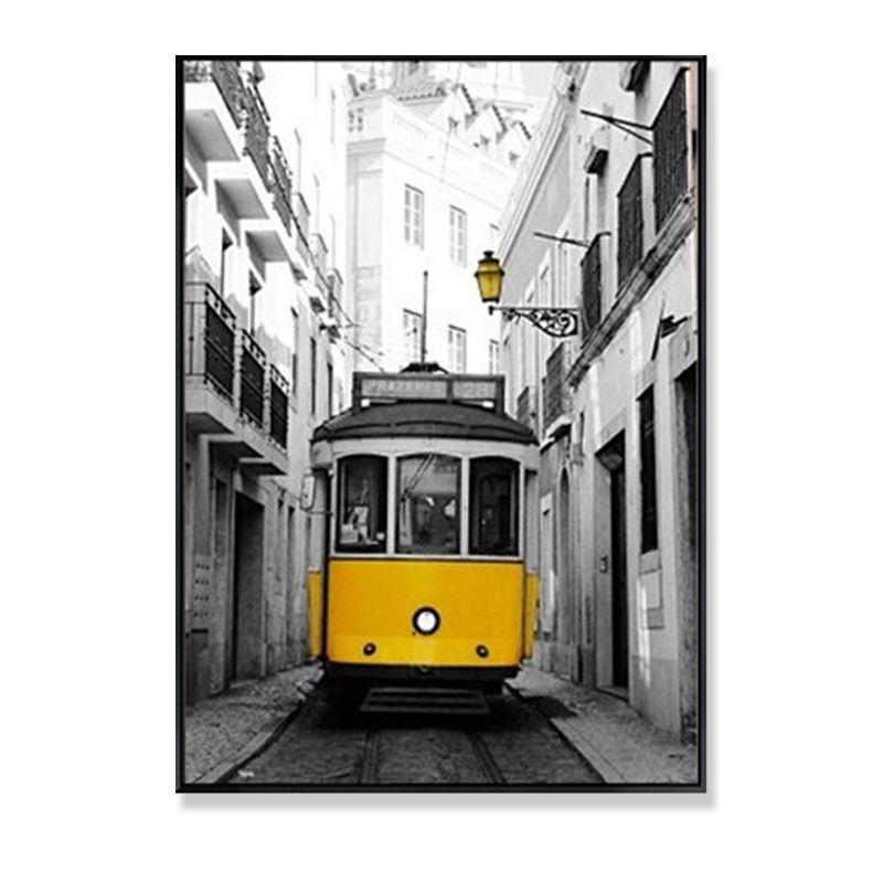 Tramcar Wall Art Decor Contemporary Decorative for Drawing Room Canvas Prints in Yellow