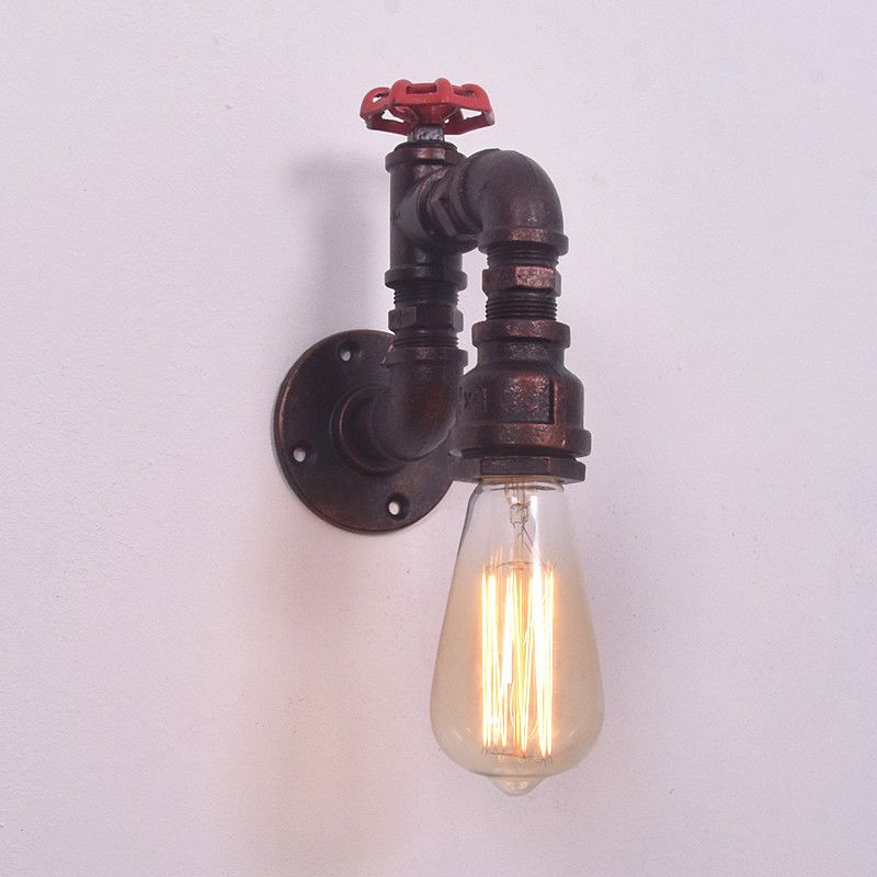1-Light Industrial Wrought Iron Wall Sconce Pipe and Gauge Wall Light Lamp for Dining Room