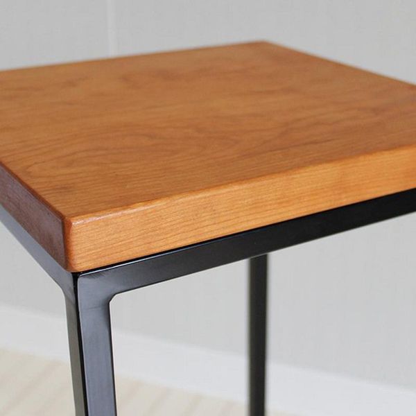 Modern Wood Square Top Side Table 23.6" Tall Iron Frame End Table