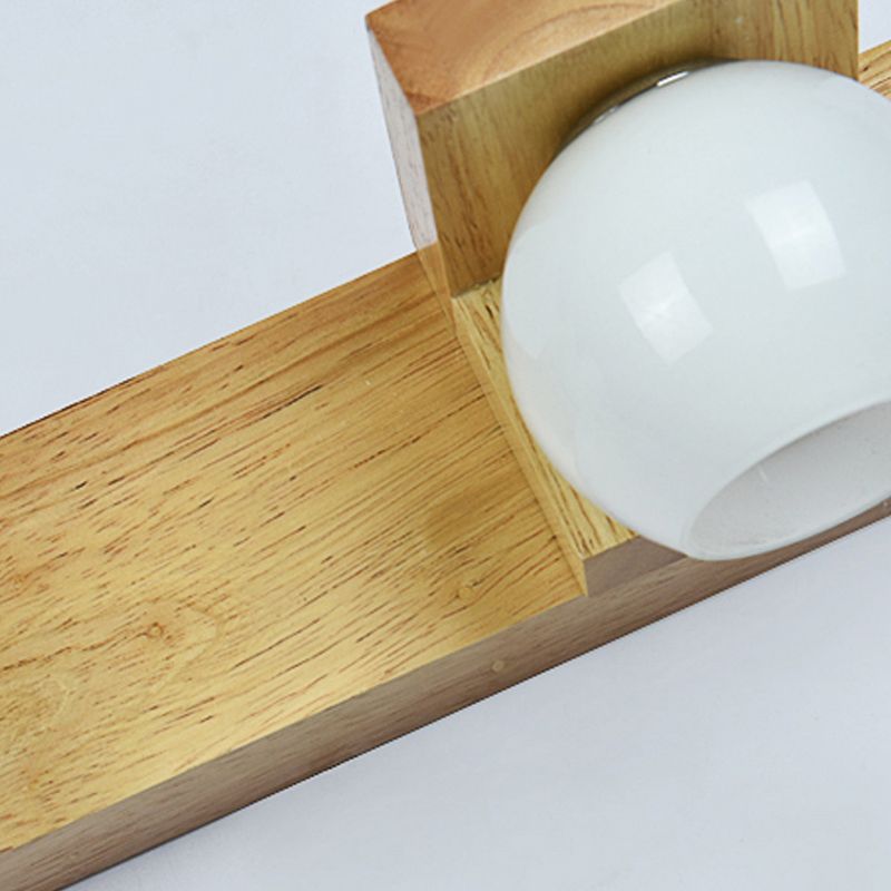 Wood Ball Mirror Wall Light Modern Multi Lights Wall Mounted Light Fixture in Brown