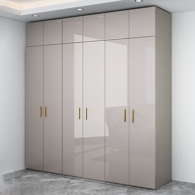 Engineered Wood Armoire Modern Mirrored Grey Wardrobe Closet with Garment Rod