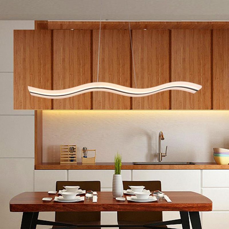 Wavy Shape Kitchen Island Fixture Acrylic Linear Pendant Ceiling in Black & White