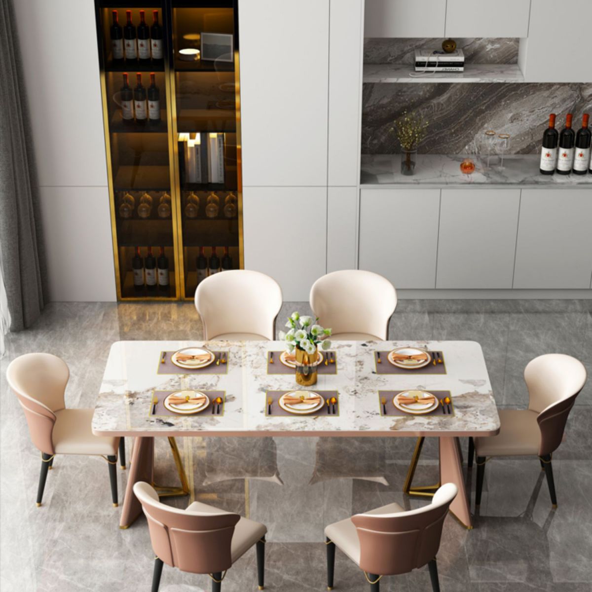 Glam Furniture Rectangle Stone Dining Room Table for Kitchen