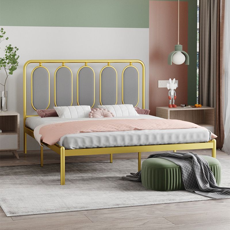 Glam Bed Frame Metallic Standard Bed with Upholstered Headboard