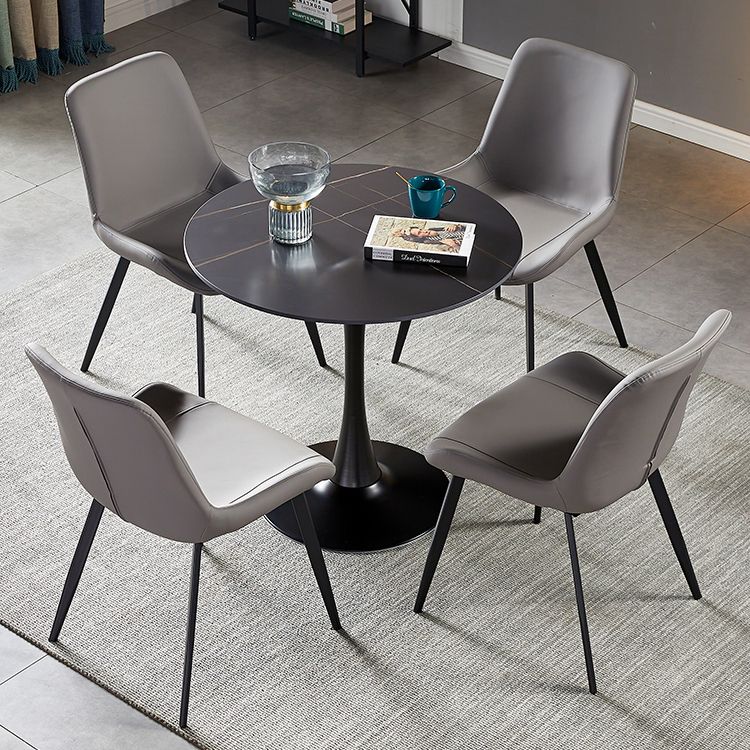 Mesa de comedor de piedra sinterizada de estilo moderno, mesa redonda con base de tulipán