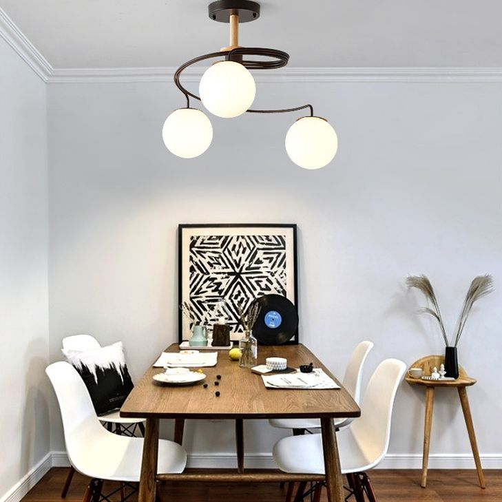 Spiral Metal Semi Flush Mount Light Modern Minimalista de vidrio esférico de techo de vidrio para el pasillo