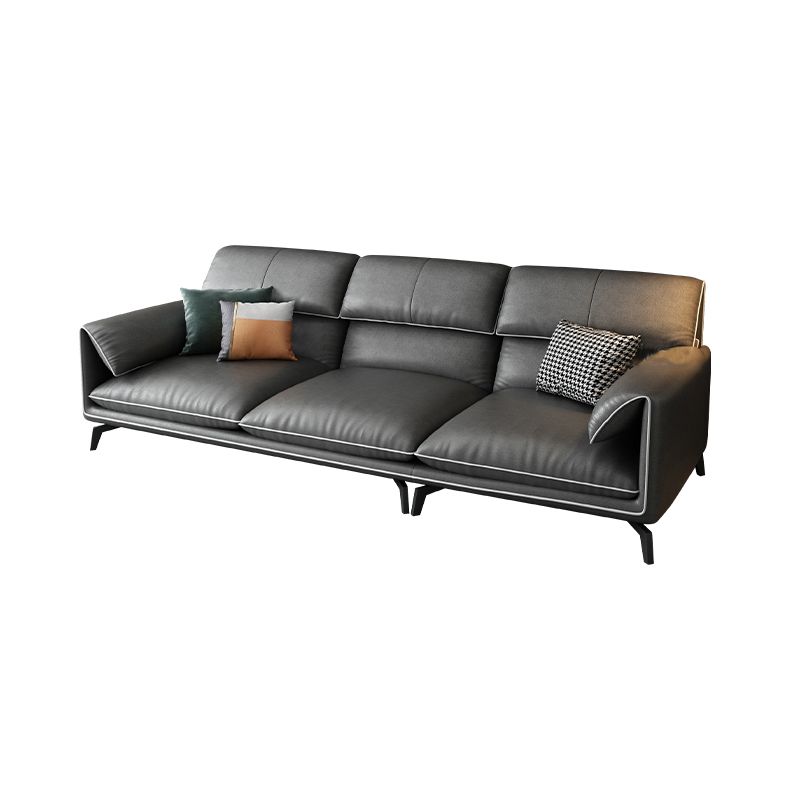 35"H Contemporary Sectional Sofa Leather Grey Stationary Sectionals