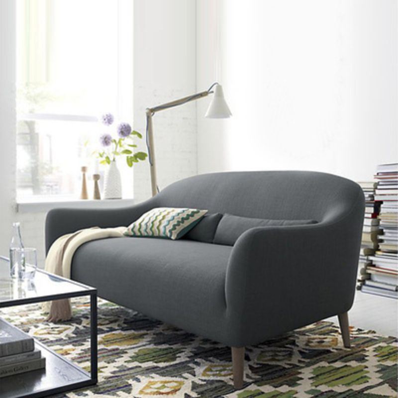 Contemporary Cotton Arm Sofa Sloped Arm Curved Loveseat for Living Room