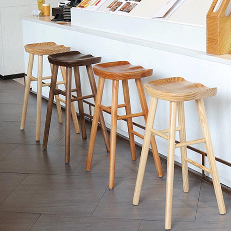 Industrial Contoured Seat Backless Solid Wood Bar Stool for Restaurant