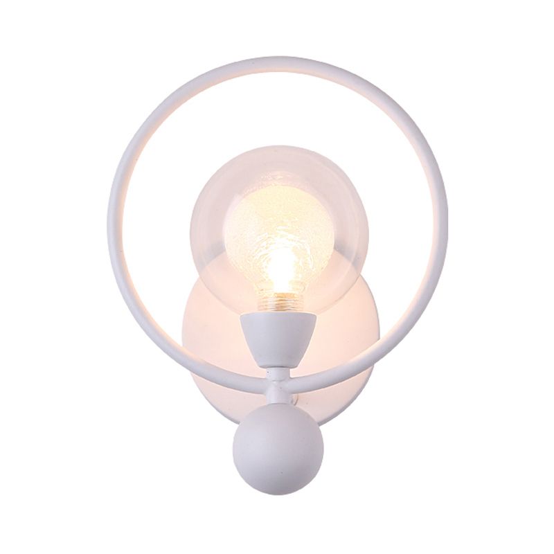 Black/White Ring Wall Light Sconce Modern Stylish 1 Bulb Metal Wall Lamp with Glass Ball Shade