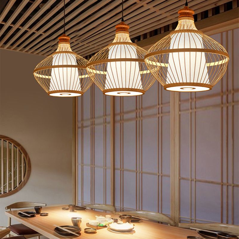 Japanese Pendulum Light Rattan 1-Light Hanging Ceiling Light for Dining Room