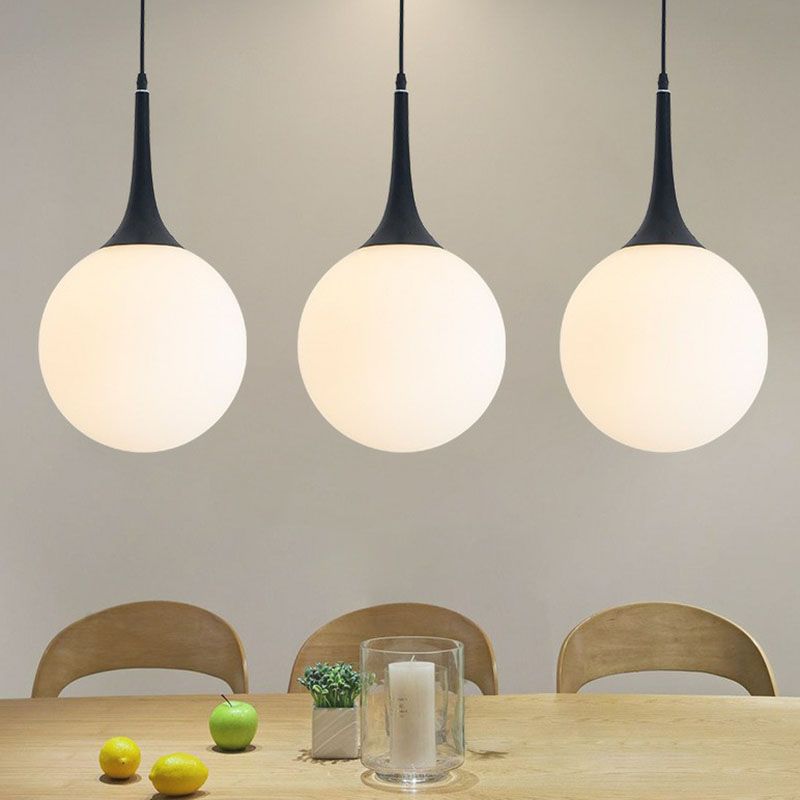 Spherical Cream Glass Suspension Light Minimalist 1-Light Hanging Pendant for Dining Room
