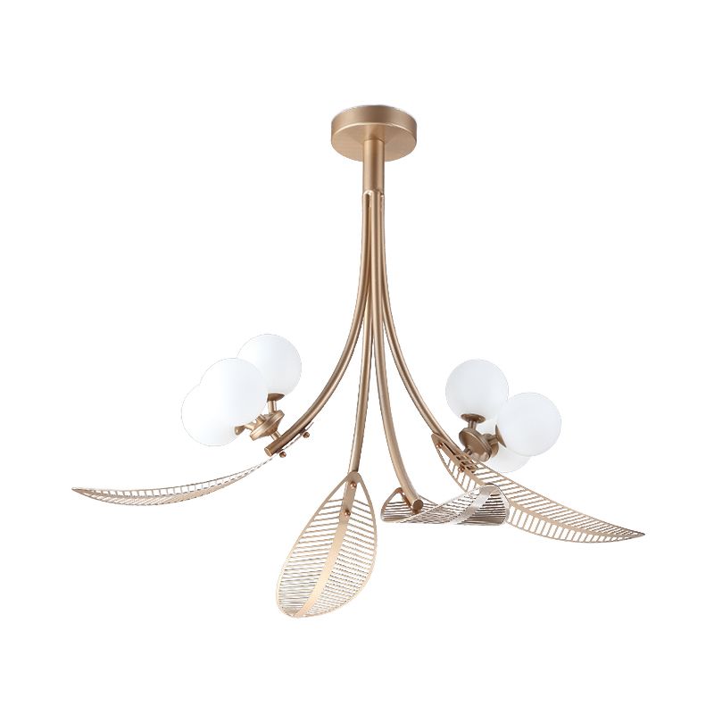 Leaf Semi Flush Light Contemporary Metal 6 Bulbs Gold Ceiling Mounted Fixture for Living Room