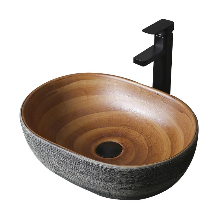 Brown Oval-shape Trough Bathroom Sink Modern Trough Bathroom Sink