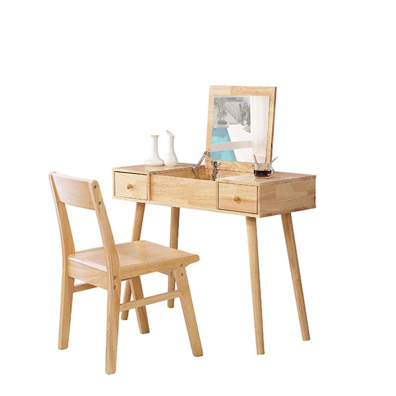 Brown Vanity Set with Mirror 15.74" Wide Wood Vanity Tables with Drawers