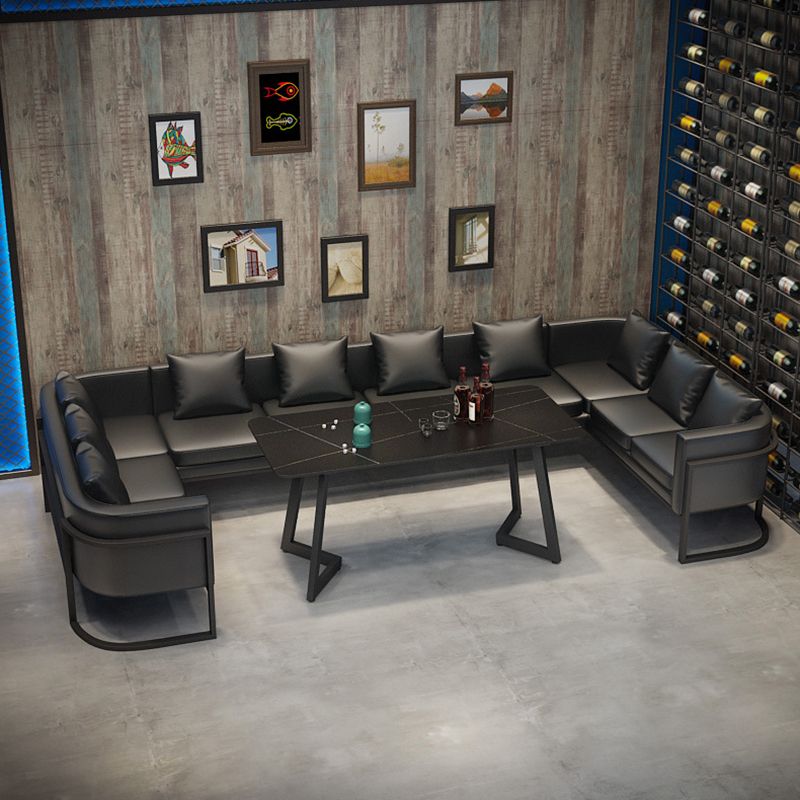 Industrial Dining Room Table Black Sintered Stone Table with Metal Base