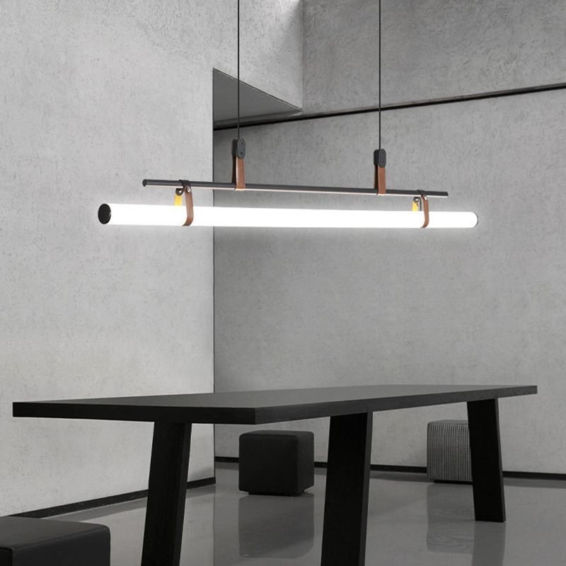 Modern Metal Island Lights Linear 1-Light Restaurant LED Hanging Lamp with Acrylic Shade