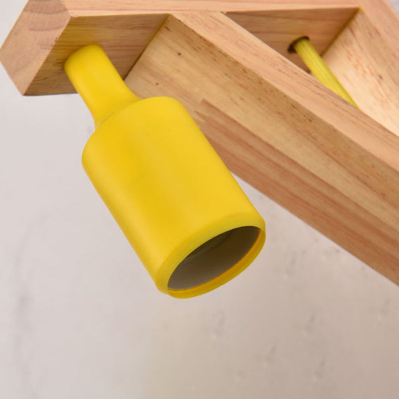 Nordic Wood Wall Light Geometric Metal Shade Wall Sconce with Switch for Bedroom